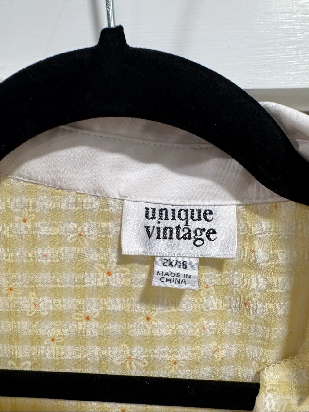 Unique Vintage Butter Yellow Embroidered Daisy Midi Dress 2X Retro 1950s Gingham